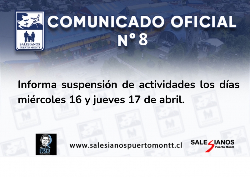 Comunicado Oficial N°8/25 Informa suspensión de actividades los días miércoles 16 y jueves 17 de abril.