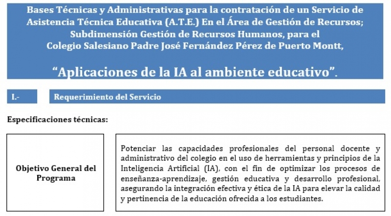 Bases Técnicas y Administrativas para la contratación de un Servicio de Asistencia Técnica Educativa (A.T.E.)